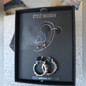 Steve Madden Silver Hoop and Stud Earring Set